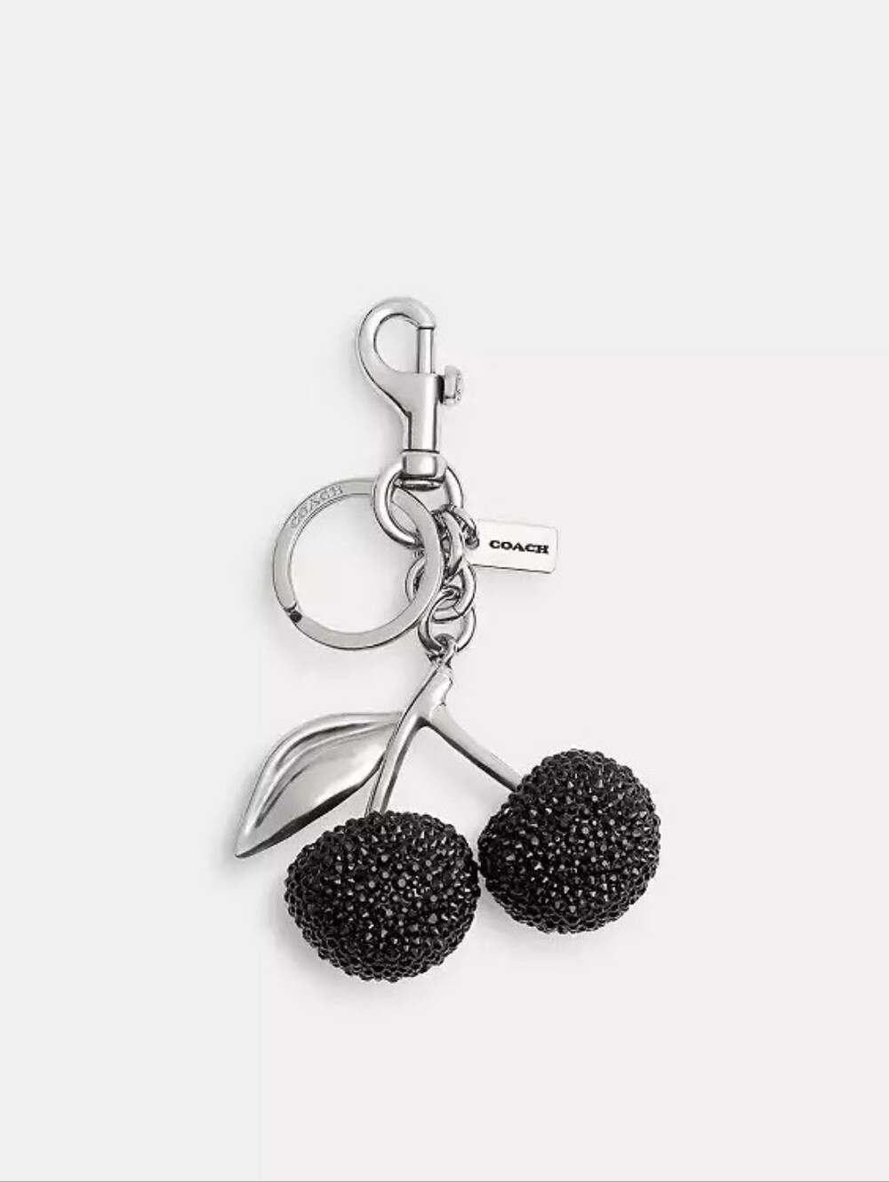 NWT! COACH Black Crystal Cherry Keychain Silver/Black 🖤